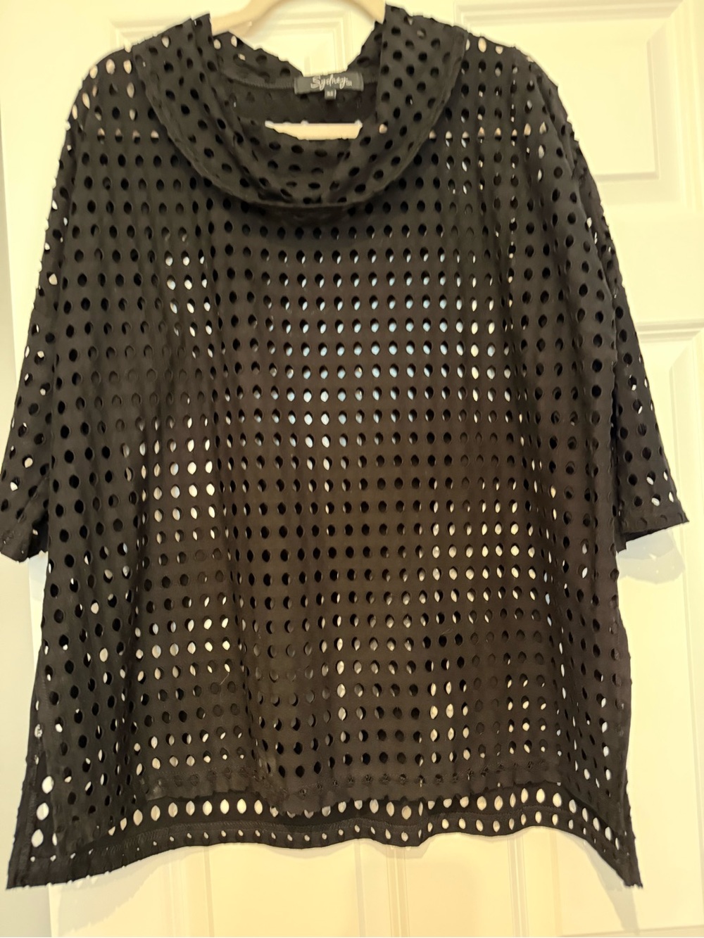 Lightweight Black Eyelet Short-Sleeve Top